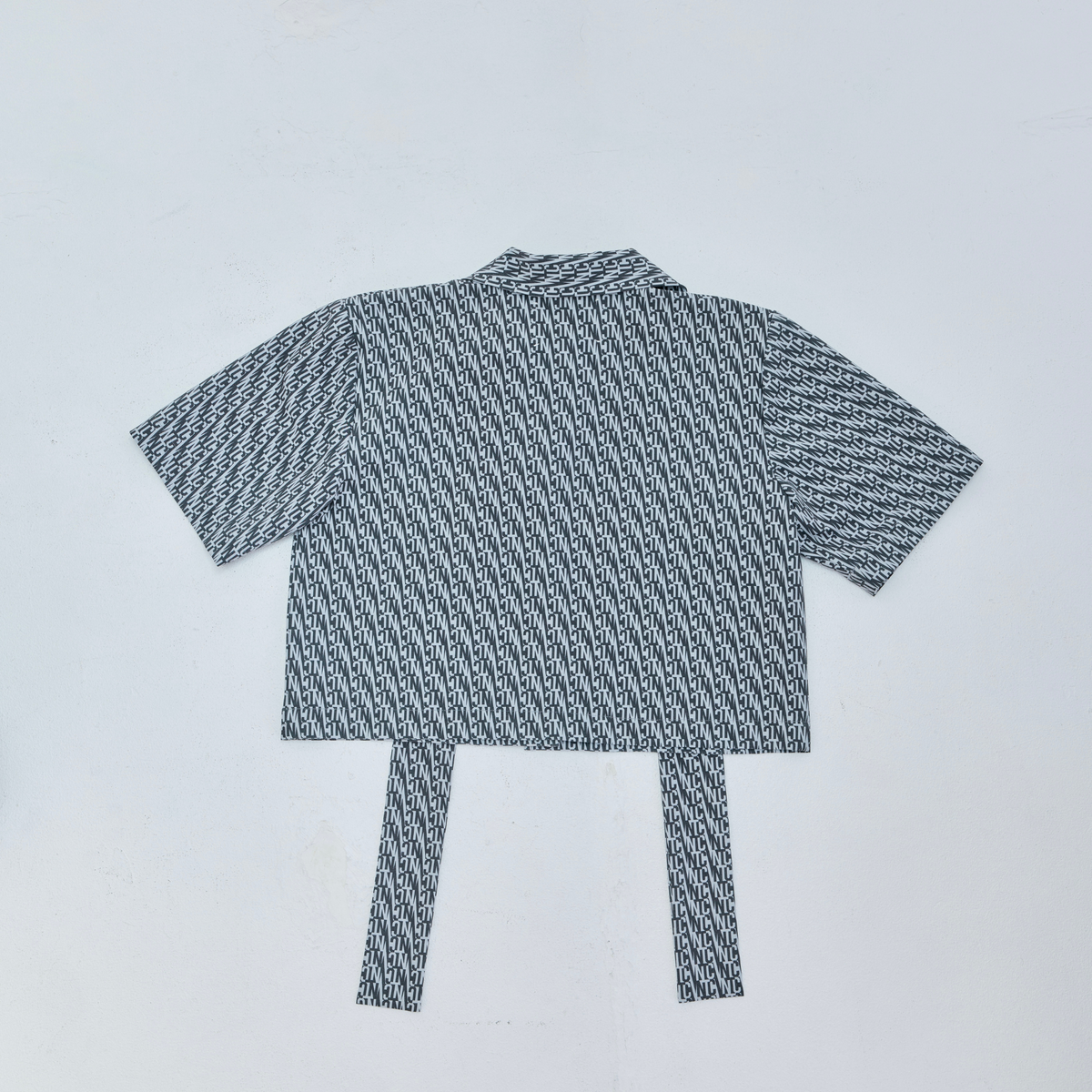 Vanity Monogram Bow Collar Crop Shirt